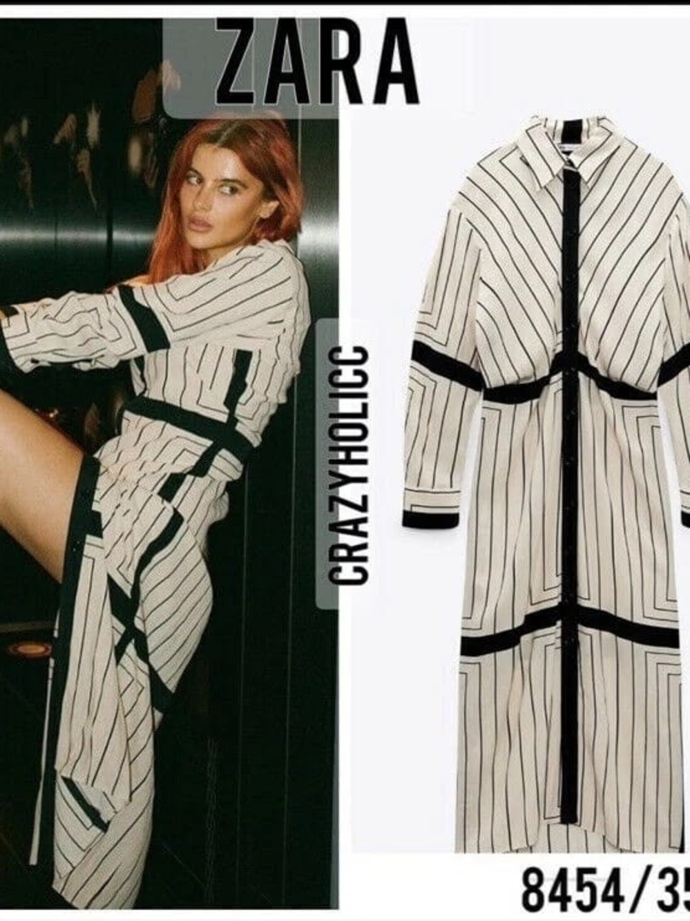 Zara Ecru Black & White Striped Shirt Midi Dress